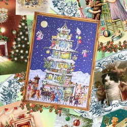 お洒落なクリスマスカード！『ヴィクトリアン クリスマス ポストカード 天使と猫』～同柄3枚セット～ 1枚目の画像