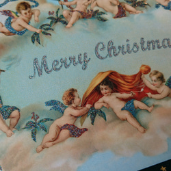 新入荷！ドイツ製♪『アンティーク調 ラメ入り　クリスマス ポストカード』～エンジェル  同柄2枚セット～ 3枚目の画像