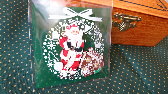 クリスマス♪『小さめで可愛い　リース柄バック　グリーン　テープ留め付き！』～70㎜×70㎜　30枚 2枚目の画像