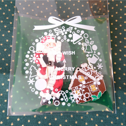 クリスマス♪『小さめで可愛い　リース柄バック　グリーン　テープ留め付き！』～70㎜×70㎜　30枚 5枚目の画像