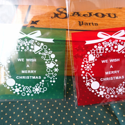クリスマス♪『小さめで可愛い　リース柄バック　グリーン　テープ留め付き！』～70㎜×70㎜　30枚 6枚目の画像