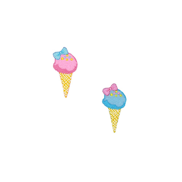 新商品！『刺しゅうワッペン!アイスクリーム』 ～ピンク・水色2個セット～ 1枚目の画像