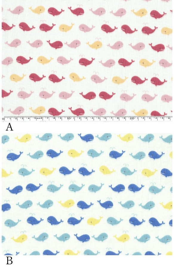 カットクロス！マスク作りにも！『可愛いクジラが並んだ　柔らかなWガーゼ生地　ブルー』～38㎝でカット済み～ 3枚目の画像