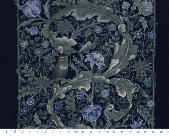 新入荷！USA！Moda モダ『MAY MORRIS 　ブルー　フクロウ』～50㎝単位でカット～ 2枚目の画像