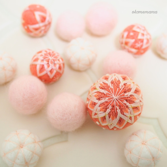 桃色 手毬ガーランド－春の誕生花2025 ガーランド okome☆mama(おこめ