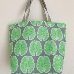 雨の日も使える　レース模様の様な『脳柄』お買い物袋(グレー＆グリーン系) 5枚目の画像
