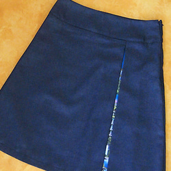 デニムと昭和の団地風柄のボックスプリーツスカート 5枚目の画像