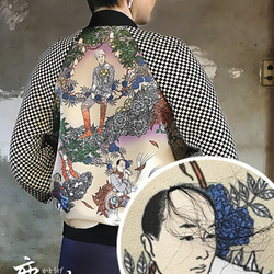 【受注製作】ゆるふわ男子柄の植毛刺繍ブルゾン 1枚目の画像
