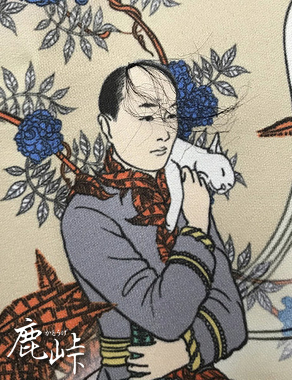 【受注製作】ゆるふわ男子柄の植毛刺繍ブルゾン 4枚目の画像