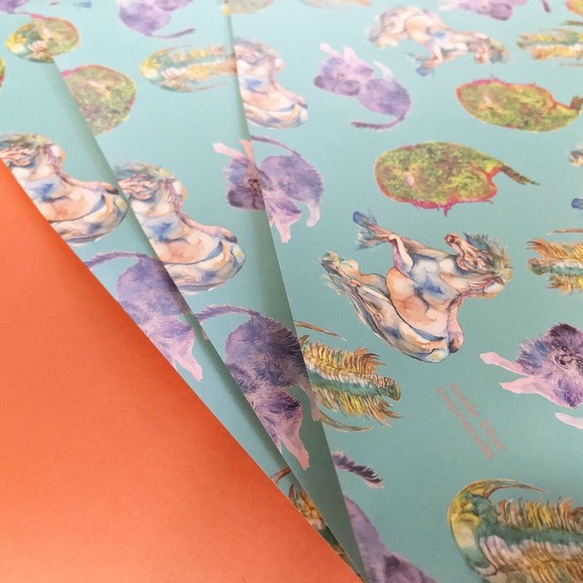 Retoro green & orange with animals -Waxpaper Bookcover- 4枚目の画像