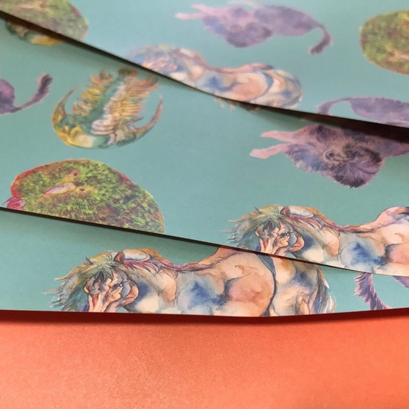 Retoro green & orange with animals - Wrapping paper 2枚目の画像