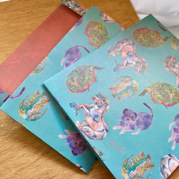 Retoro green & orange with animals - Wrapping paper 3枚目の画像