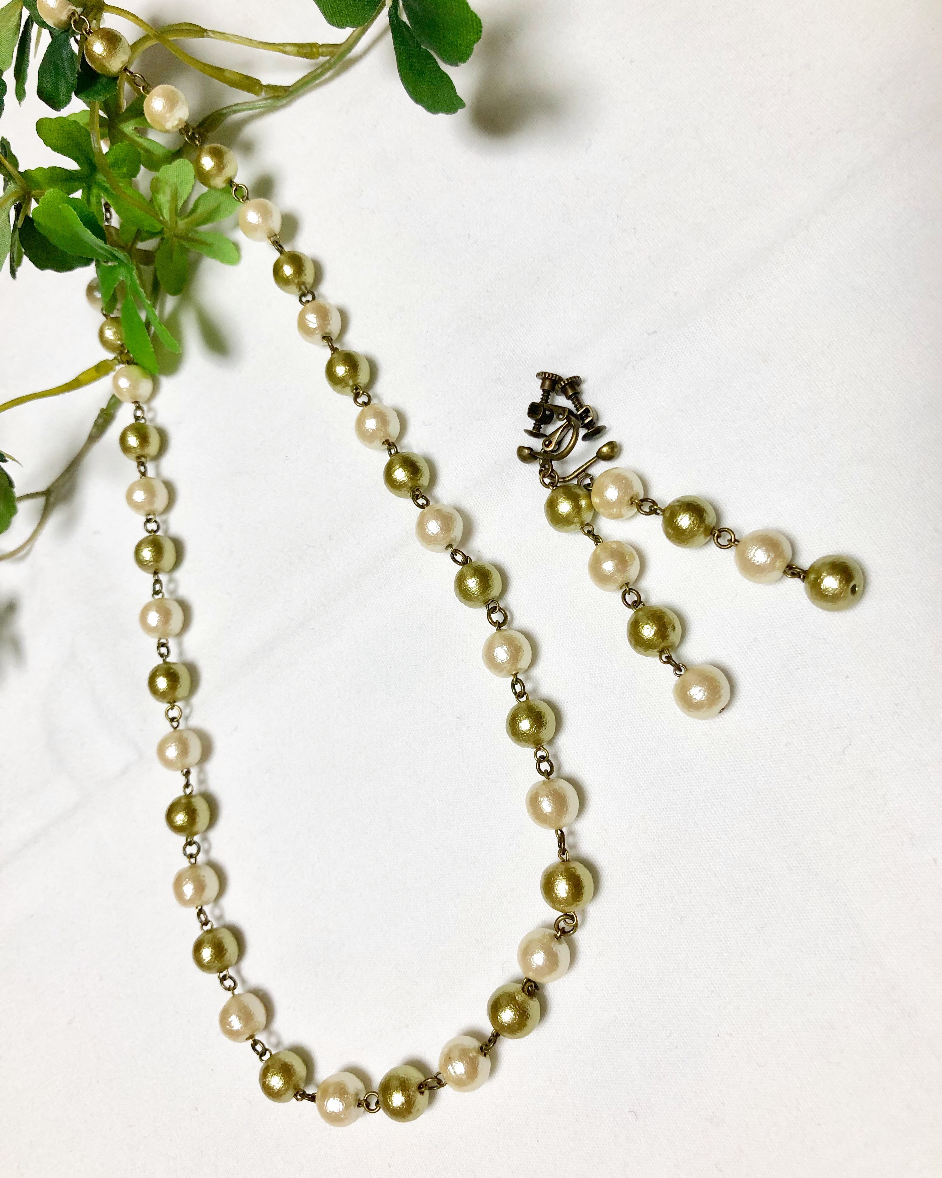 [creema限定]コットンパールネックレス＆イヤリング（ピアスセット