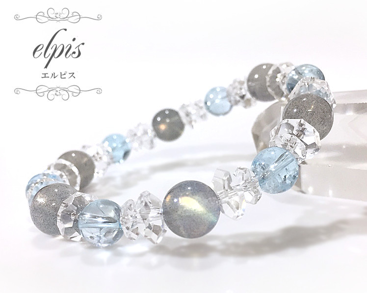 美しいラブラドレッセンス☆クリアラブラドライト＆ブルートパーズのブレスレット