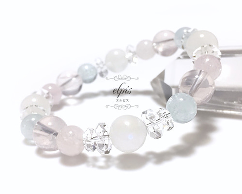 本日限り　スターベリル（アクアマリンサンストーン）&アイリスクォーツ　ブレス ブルームーンストーン（ペリステライト）＆スターローズクォーツ