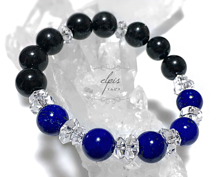 聖なる石ラピスラズリ＆トルマリンinクォーツのブレスレット