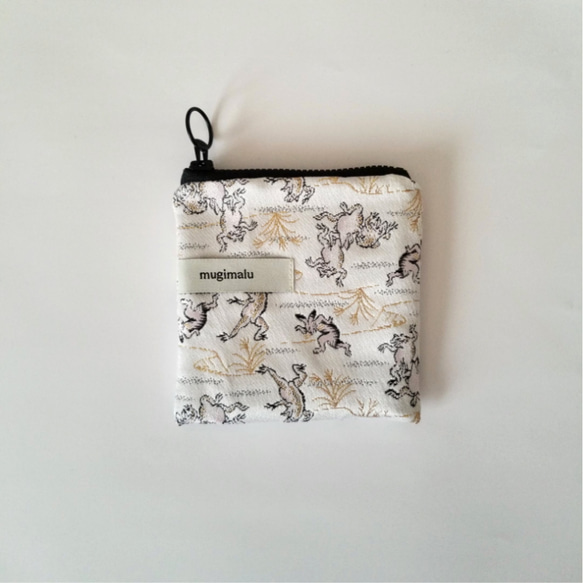 poitto10深型 金襴POUCH 鳥獣戯画×11号紀州帆布 ブラック 1枚目の画像