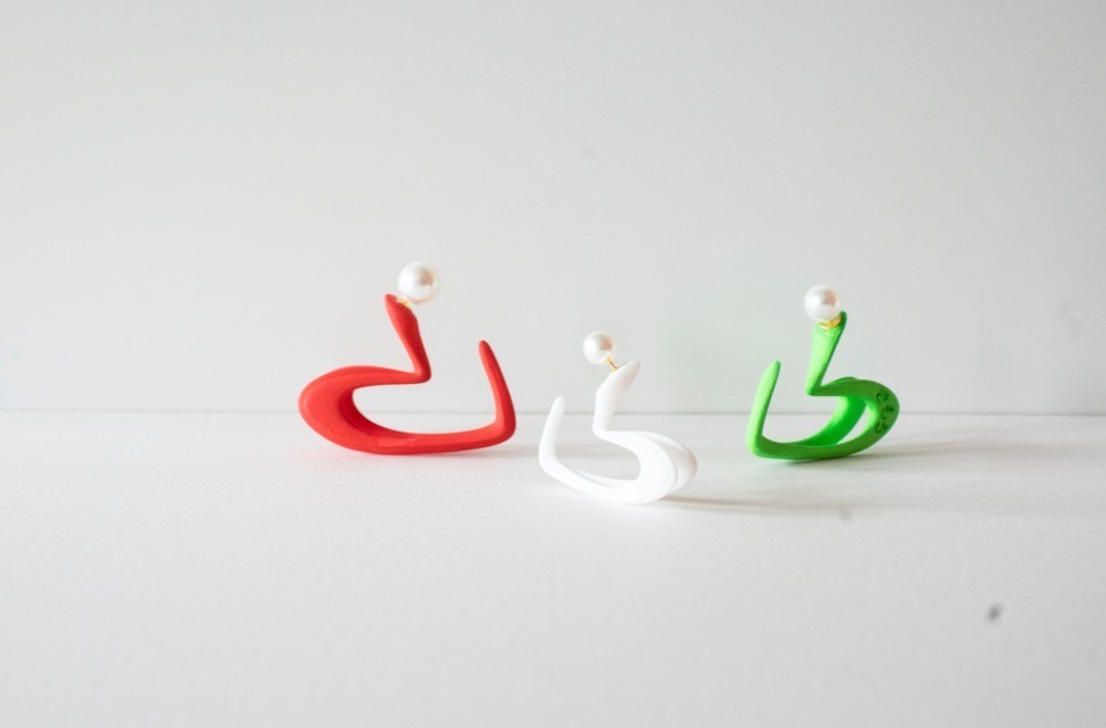 3D Heart Earring Orangered 3Dハートピアス　オレンジレッド　Lサイズ