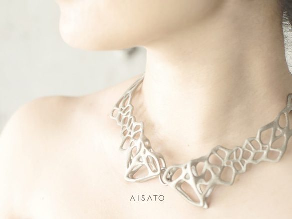 Voronoi Collar Necklace Matsilver　ボロノイカーラーネックレス　マットシルバー 4枚目の画像