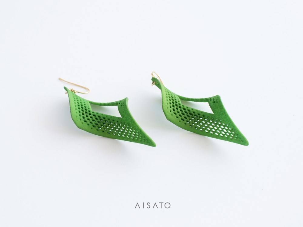 Open Square Earrings Green オープンスクエア　ピアス　グリーン