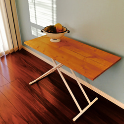 折りたたみテーブル　リフティングテーブル　高さ調整付き ワンタッチ　無垢 2枚目の画像