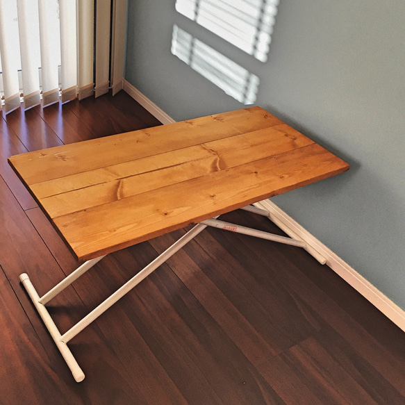 折りたたみテーブル　リフティングテーブル　高さ調整付き ワンタッチ　無垢 4枚目の画像
