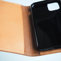 片マチ ファスナーポケット付 iPhoneケース（マリーゴールド）手帳型  牛革 TPUソフト 8枚目の画像