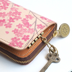 鑰匙錢包【迷你錢包+鑰匙包】（櫻花）牛皮緊湊型櫻花 第2張的照片