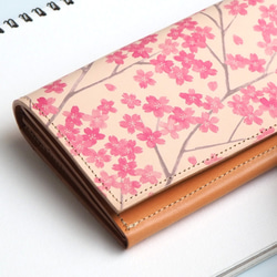 フラップ長財布（サクラ）オールレザー 牛革 レディース  桜 3枚目の画像