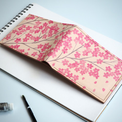 二つ折り財布（サクラ） 牛革 メンズ レディース 桜 5枚目の画像