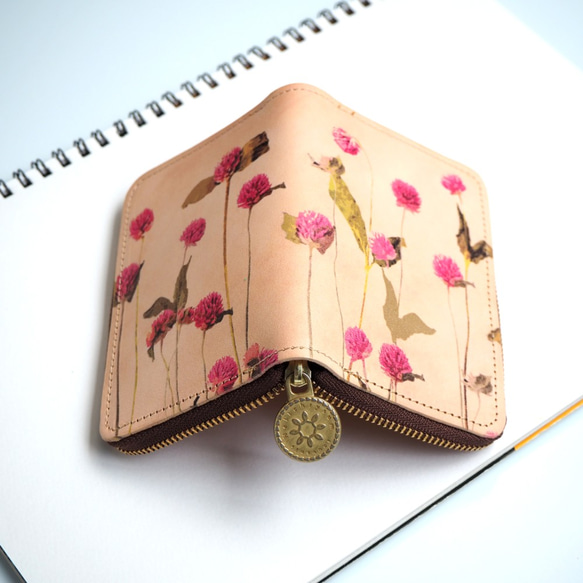 ラウンド ファスナー キーケース (ゴンフレナ) 花柄 革 スマートキー キーホルダー カード レディース 5枚目の画像