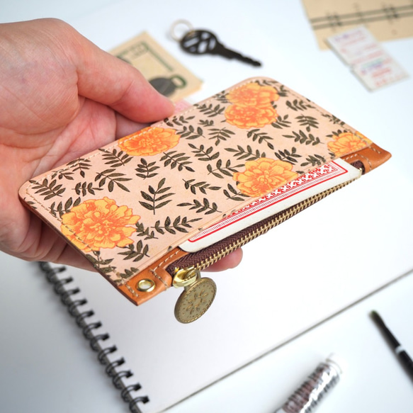 スリム フラグメントケース（ヴィンテージ マリーゴールド）カード コイン パス ケース ミニ財布 3枚目の画像