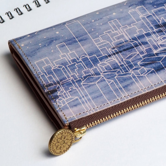 Ｌ字ファスナー長財布（スターリー ナイト）オールレザー 革 レディース メンズ ブルー 3枚目の画像