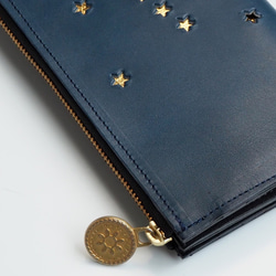 Ｌ字ファスナー長財布（ ORION ナイトブルー）オールレザー 革  レディース メンズ 星 3枚目の画像