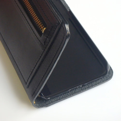 iPhone7/8 ファスナーポケット付 アイフォン ケース（ブラック）手帳型 牛革 ILL-1180 5枚目の画像