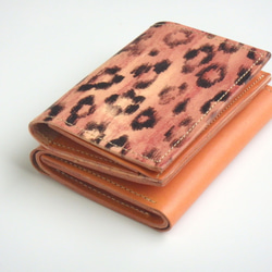 三つ折り ミニ財布（テガキ レオパード） 牛革 小さい コンパクト レディース ILL-1129 2枚目の画像