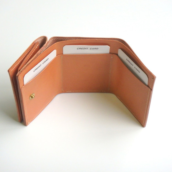 三つ折り ミニ財布（テガキ レオパード） 牛革 小さい コンパクト レディース ILL-1129 3枚目の画像