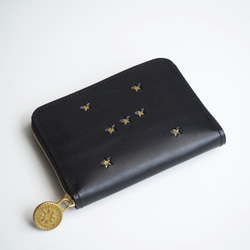 ラウンドファスナー コンパクト財布（ORION ブラック）牛革 レディース メンズ 星 2枚目の画像