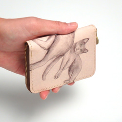 ラウンド ファスナー コンパクト 財布（ロシアンブルー）牛革 猫 レディース 小さい ILL-1145 4枚目の画像