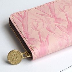 ラウンド ファスナー コンパクト 財布（フェミニン チューリップ）牛革 花柄 レディース 小さい ILL-1145 4枚目の画像