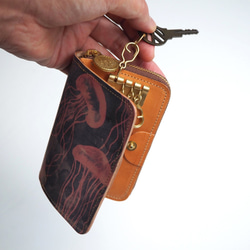 鑰匙錢包【小錢包+鑰匙包】（水母）牛皮女款男款緊湊型 第2張的照片