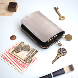 キーウォレット [ 小さい財布 + キーケース ]（ペイント シルバー）牛革 コンパクト  ILL-1190 1枚目の画像