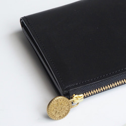 Ｌ字ファスナー財布（オイルレザー ブラック） 本革 コンパクト  レディース メンズ 4枚目の画像