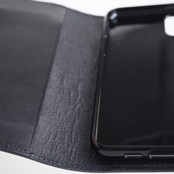 フラップポケット付 iPhoneケース（オイルレザー ブラック）手帳型  牛革 TPUソフト 8枚目の画像