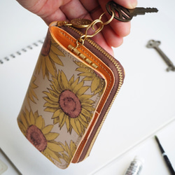 鑰匙錢包【小錢包+鑰匙包】（向日葵）牛皮緊湊型向日葵 第2張的照片