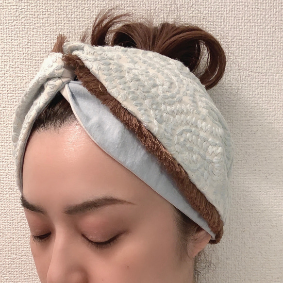 刺繍レースのヘアターバン<BE> 3枚目の画像