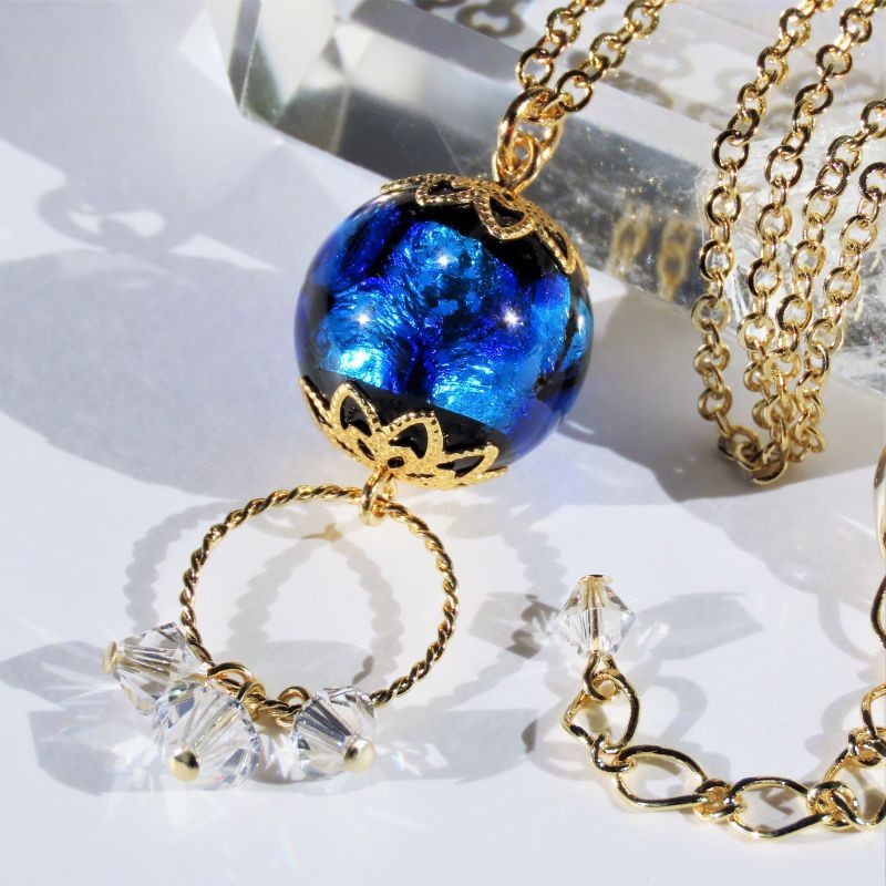 ホタル玉 ネックレス とんぼ玉 16mm ホタルガラス 光る