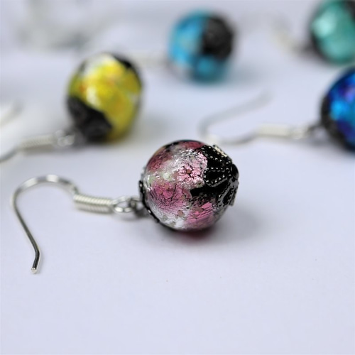 ほたる玉ピアス ピンク 琉球 お土産 特産 ガラス ビーズ