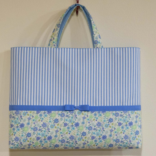 mana様オーダー品》花柄×ブルーストライプ♡リボンレッスンバッグ 
