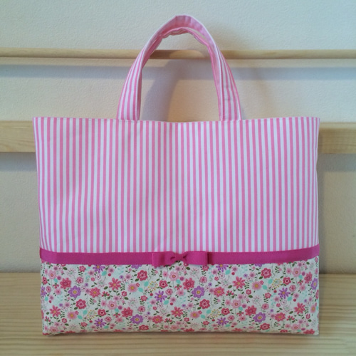 mana様オーダー品》花柄×ピンクストライプ♡リボンレッスンバッグ  